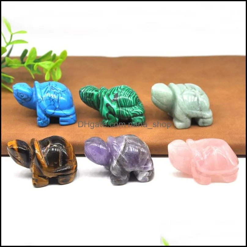 Granos sueltos de piedra Joyería 1.5 "Estatua de tortuga natural Curación Cristal Cuarzo Tallado a mano Estatuilla de tortuga marina Reiki Gem Fengshui Home Decora