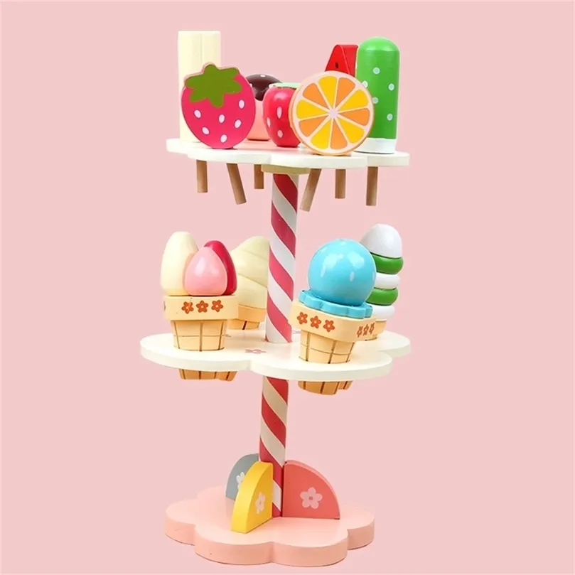 Simulação de madeira infantil Mini sorvete Candy Candy House Play Educational Toys Kitchen Toys Finge Toys for Girls LJ201211