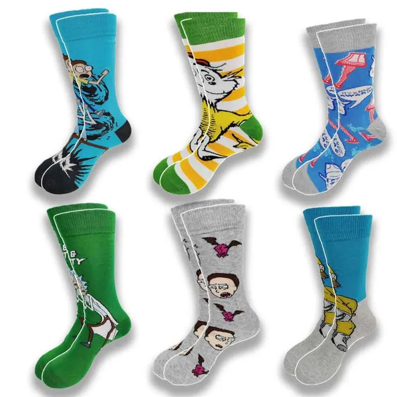 Chaussettes pour hommes automne et hiver dessin animé coton peigné pour hommes femmes pointe du pied épaississement chaud Tube moyen skateboardmen