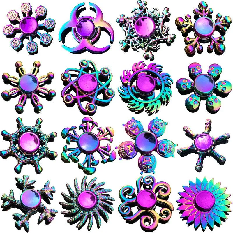 Rainbow Color Fidget Spinner Finger Toy Cynk Stop Metal Ręczne Spinnerów Rękawcy Kierunki Groi Spinning Top Stress Relief Dekompresyjne Zabawki Zabawki