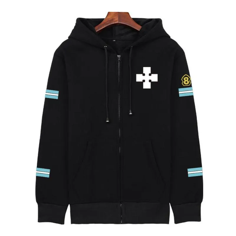 Sweats à capuche pour hommes sweats à capuche anime Fire Force Cosplay fermeture éclair hauts pullover manches longues décontracté ample unisexe hiver