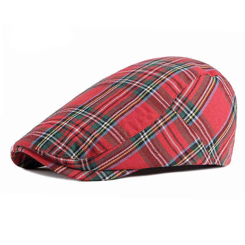 Wuaumx moda fina listra grade boinas chapéu feminino primavera verão xadrez viseiras vermelho verde azul pato boca fishbone boné liso j220722