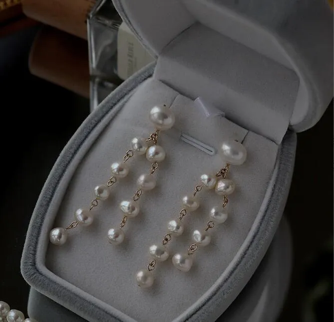 4-5mm 10 Pearl Stud Dangle Chandelier Freshwater Pearl Earrings White Lady/Girl Fashion Jewelry