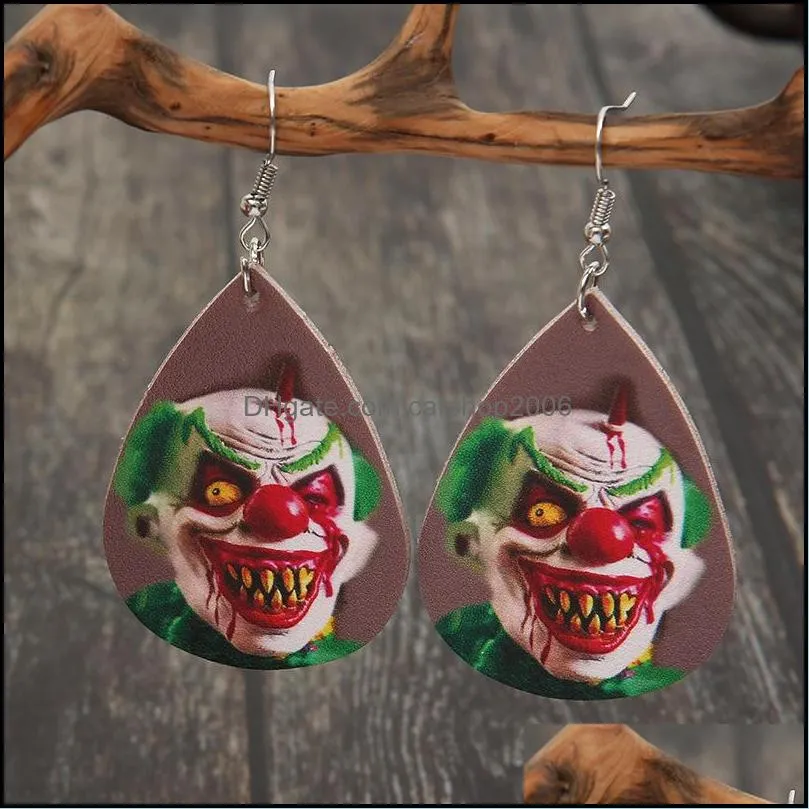 Horror Thriller Clown Bloodstained Leather Charm Earring Ins Design Hallows Day Earrings Personality Temperament Net Red Explosion Simple and Wild Ear