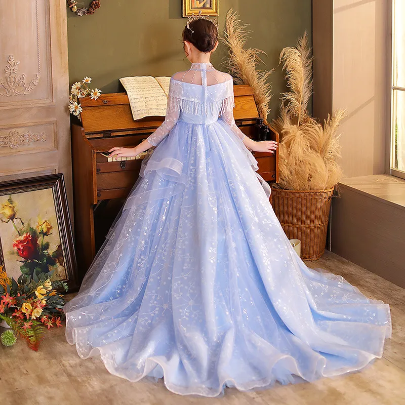 2022 Meninas Vestidos De Concurso Princesa Tule Renda Apliques
