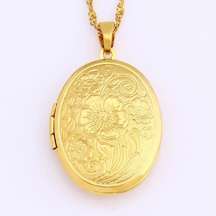 Pendant Necklaces Fashion Creative Po Frame Gold Oval Box Can Open Necklace Jewelry