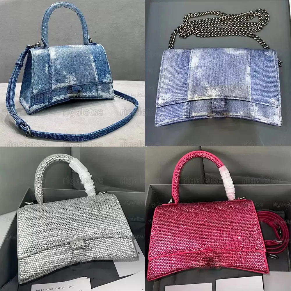 2022 timglas XS handväska strass påse grå mocka kalvväska silver hårdvara axel väska designer lyx plånbok påsar svart rosa handväska toppkvalitet