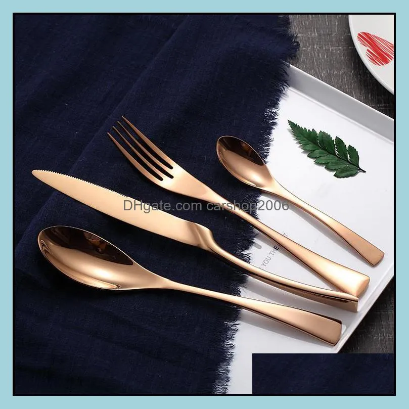 Flatvaruuppsättningar köksmatsal Hemträdgård Rose Gold Western Cutrow Set Table Seary 4PCS Rostfritt stål Bröllop Bankett Drop Leverans 2