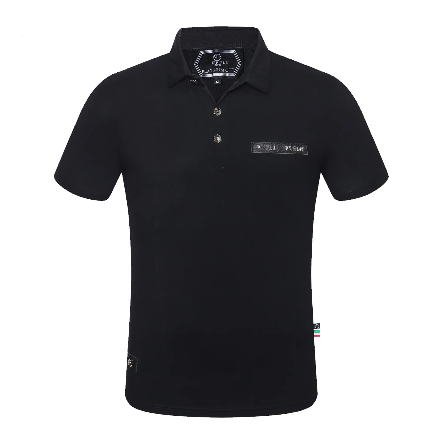 Pleinxplein design męska koszulka polo plein koszulka polo T-shirt z klapami bawełna szczupła prosta moda z krótkim rękawem czarny 90812