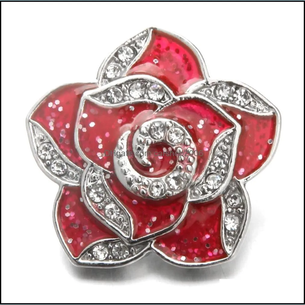 New Flower Snap Button Jewelry Rhinestone Lotus Flower 18mm Metal Snap Buttons Fit Snap Bracelet Bangle Button Jewelry