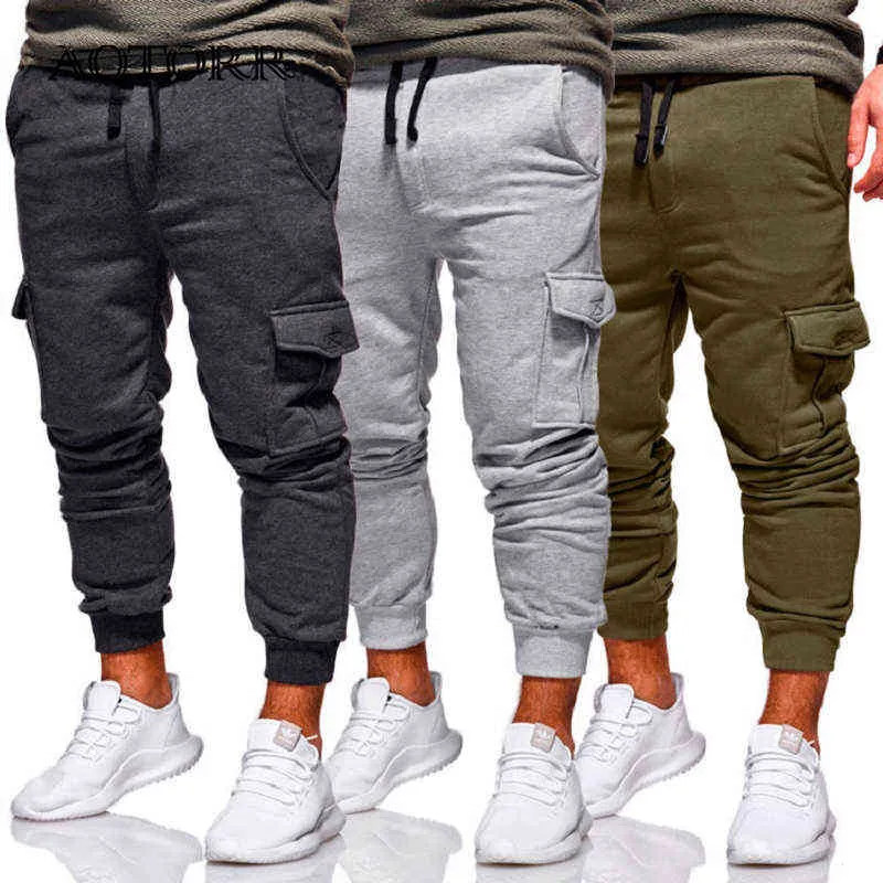 Pantalons décontractés hommes Hip Hop Joggers nouveau crayon masculin solide multipoches Jogging grande taille XL J220629