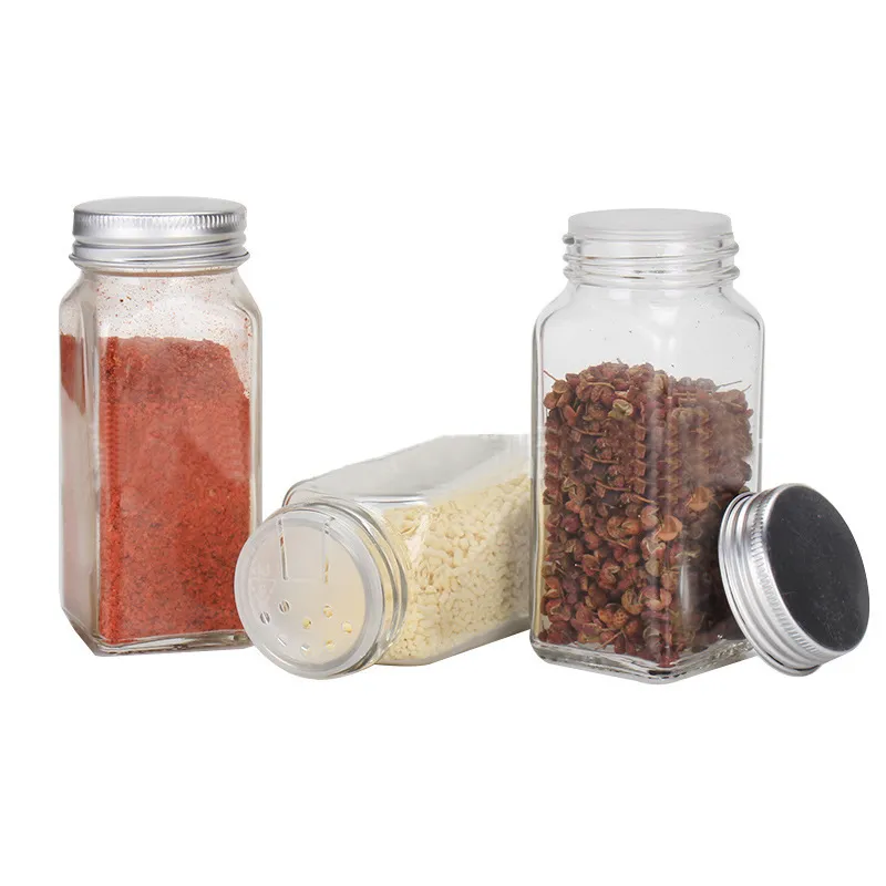 120ml Glass Spice Jars 4oz Empty Square Spice Bottles Shaker Lids and Airtight Metal Caps