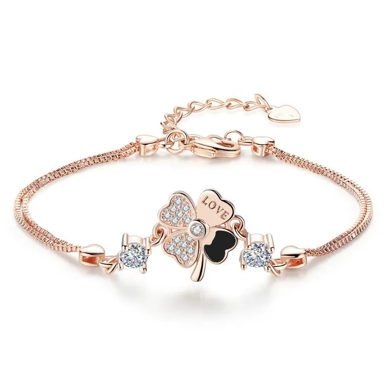 Charm Armband Utimtree Top Quality Box Chain Rose Gold Color Armband Clover For Women Girl Cubic Zirconia Bangles Jewelrycharm