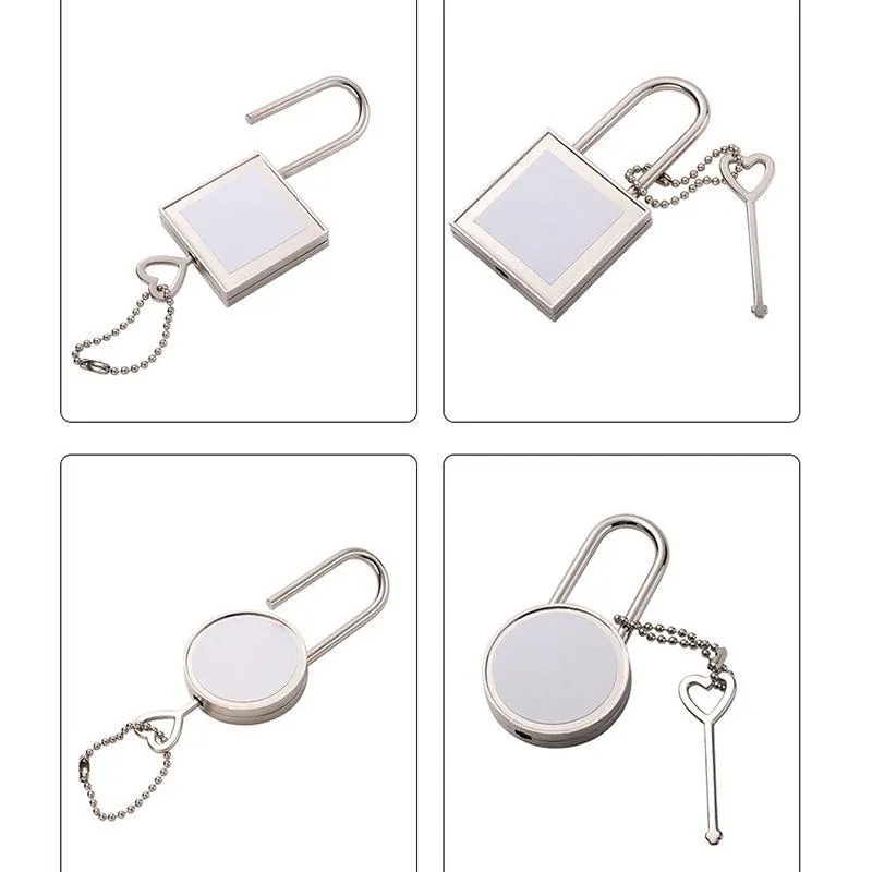 Party Sublimation Wishing Lock Luggage Padlock Valentine`s Day Locks Heat Transfer Padlocks Heart-shaped Square Round Padlock