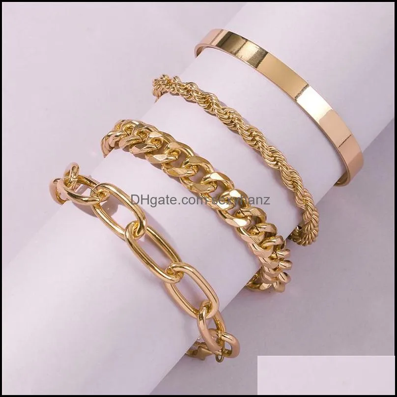 stainless steel cuban chain bracelets 14 k gold plated hip hop bangle jewelry fashion multilayer bracelet set for women k136fa