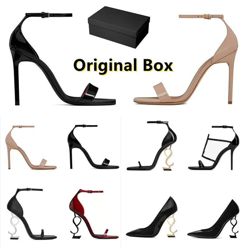 Femmes luxe talons hauts chaussures habillées designer baskets en cuir verni Gold Tone triple noir nuede femmes dame sandales fête mariage bureau pompes chaussure baskets