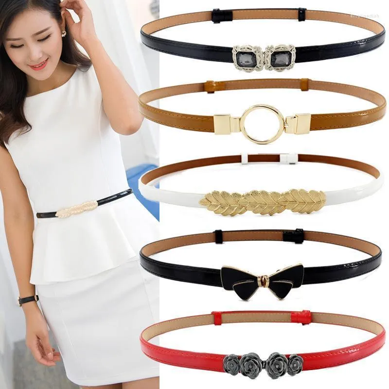 Belts Styles Fashion Women Fine Adjustable Design PU Leather Strap Candy Colors All-Match Female For Dress Cute WaistbandBelts Emel22