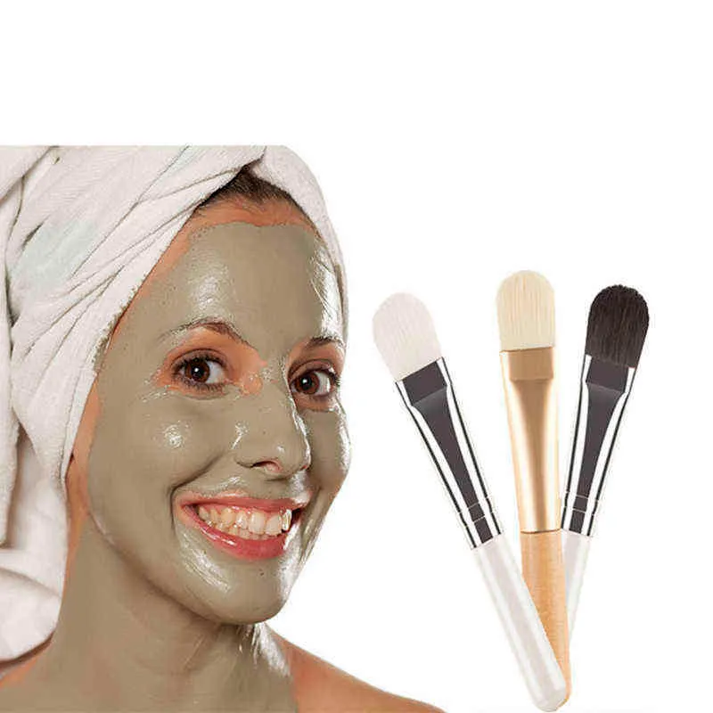 Maquillaje pincel 3 colores máscara facial mango de madera suave de madera portátil cuidado de la piel cosmética herramienta en forma de abanico maquillaje profesional 0311