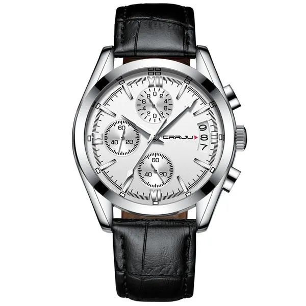 2022 CRRJU Hommes Montres Militaires Homme Cadran Noir Montre À Quartz D'affaires Bracelet En Cuir Pour Hommes Étanche Horloge Date Multifonction Montres Montre De Luxe E3