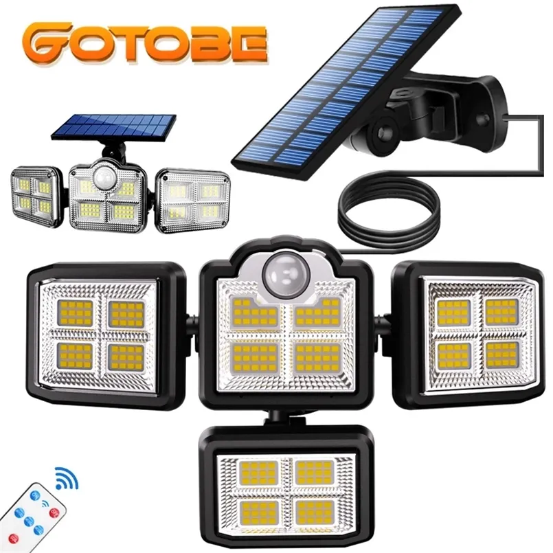 108 122 138 171 198 LED LUZES DE SOLAR LUZES OUTRONTAÇÃO Sensor de movimento da cabeça ajustável Indução humana Lâmpada de parede solar à prova d'água 220531