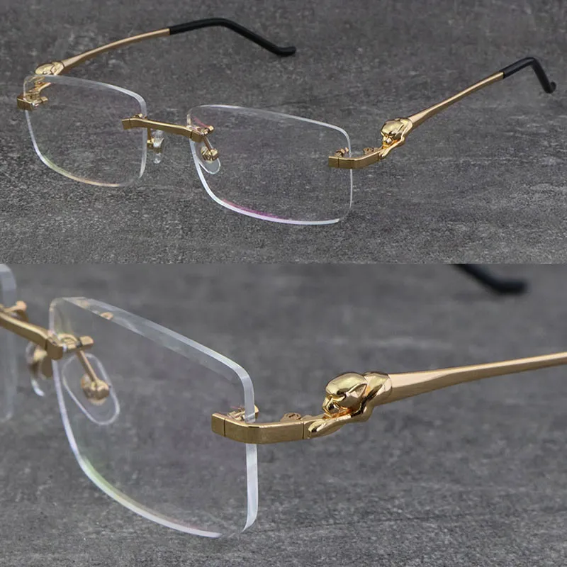 Nuevos marcos sin montura de metal con lentes de corte de diamante de lujo 028O Gafas para presbicia de diseñador Hombre Mujer Oro de 18 quilates 001 Marcos ópticos miopes plateados Tamaño: 57-20-140 mm