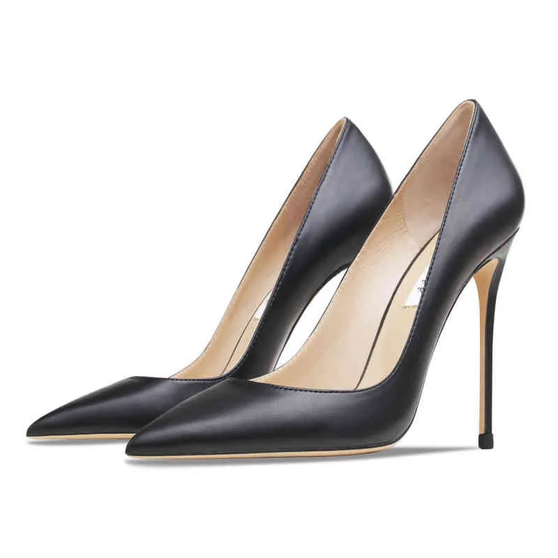 Zapatos clsicos de tacn alto para mujer calzado Aguja sexy punta en cor negra mate oficina 220511