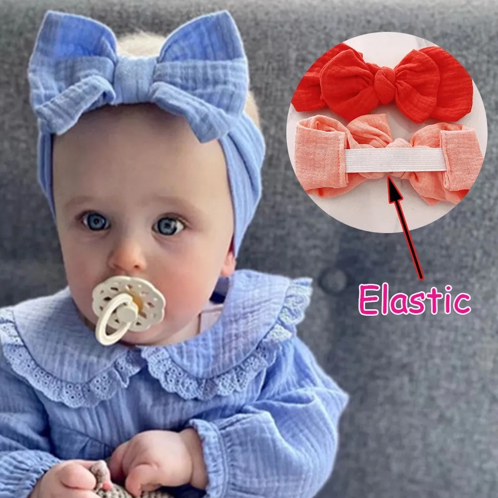 Diadema elástica de gasa suave de Color sólido para niñas, accesorios para el cabello, diadema infantil, diadema con lazo, turbante para recién nacido