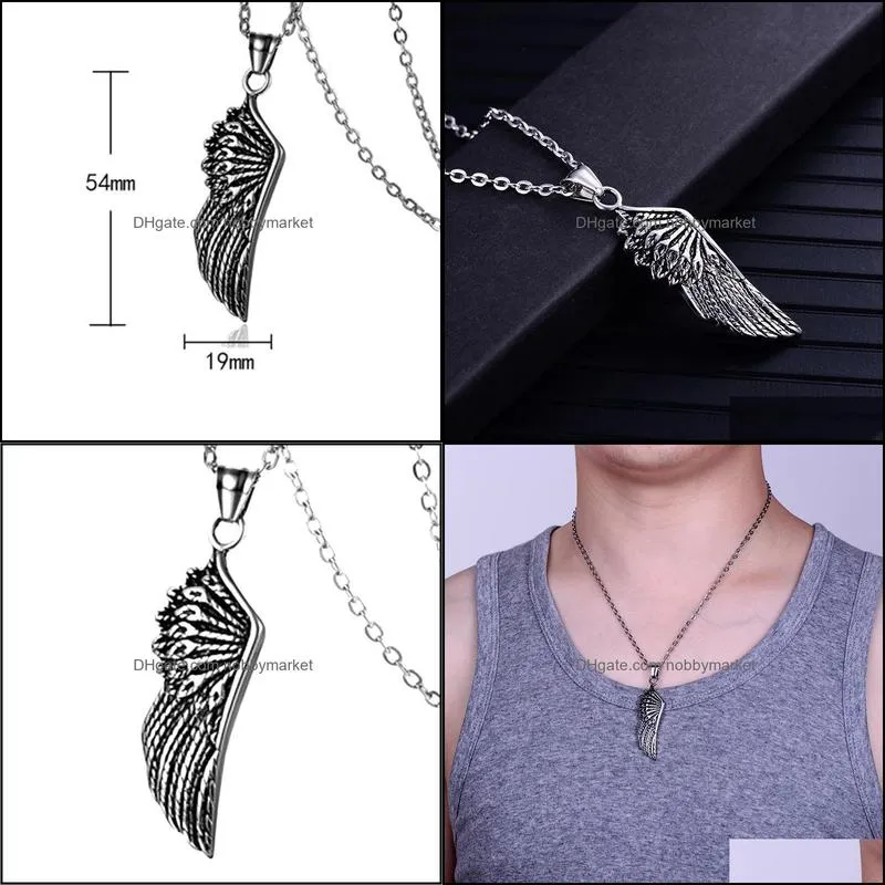 Pendant Necklaces Long Necklace Men Wing Pendants Stainless Steel Gifts For Accessories Feather Chain Fashion Punk Jewelry Wholesale