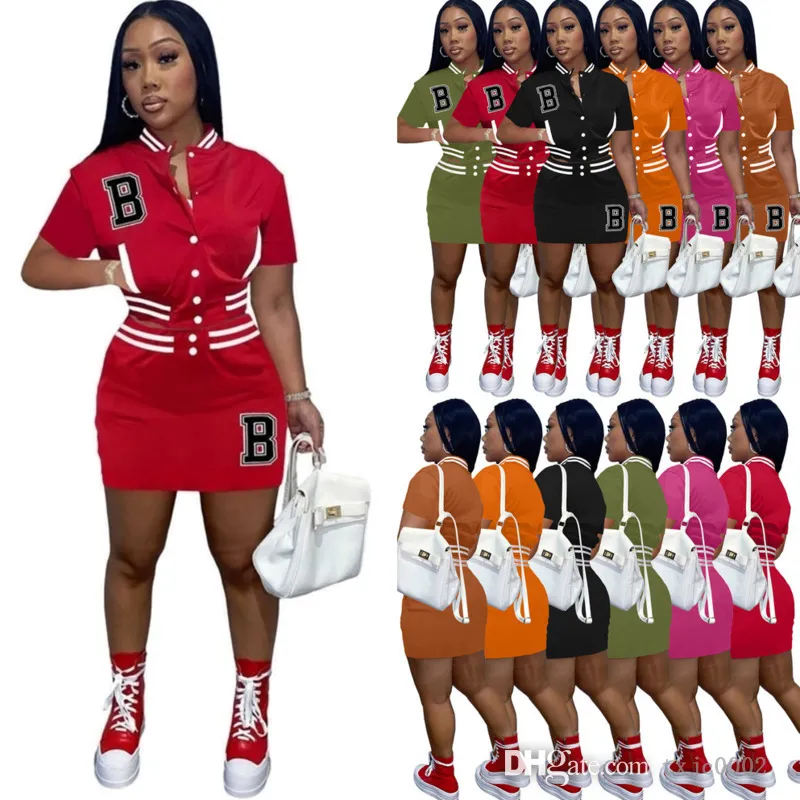 Summer Womens Two Piece Dress Set Tracksuits Baseball Jersey Suit Letter B tryckt Kort ärmjacka toppar kjolar kläder