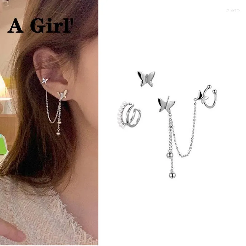 Clip-on-Ohrclip-Ohrringe mit Schraubverschluss für Mädchen, moderner Schmuck, 1 PC-Stil, simulierte Perlenkette, Schmetterling, für Frauen, Party-Geschenke, Clip-on Far