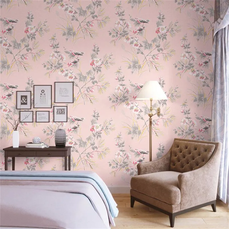 Wallpapers 10M Flower And Bird Pastoral Floral Non-woven Wallpaper Nordic Style Living Room Bedroom TV Wall Sofa Background Decor