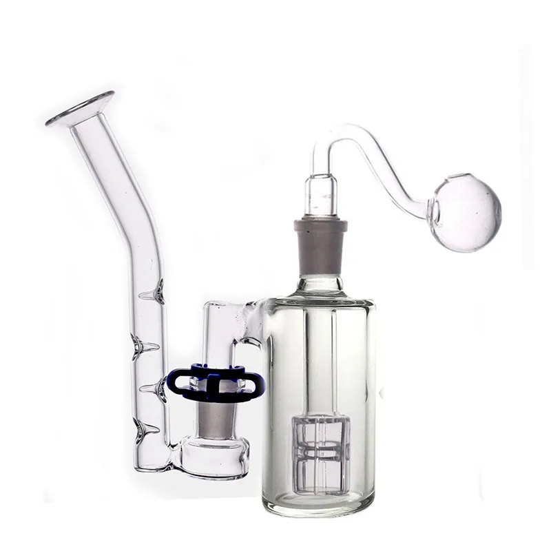 Bongo queimador de óleo de vidro Cachimbos de água 3 em 1 Bongo de vidro com adaptador J-hook Reciclador Dab Rig Ash Catcher Bong com tubos de queimador de óleo macho de 14 mm