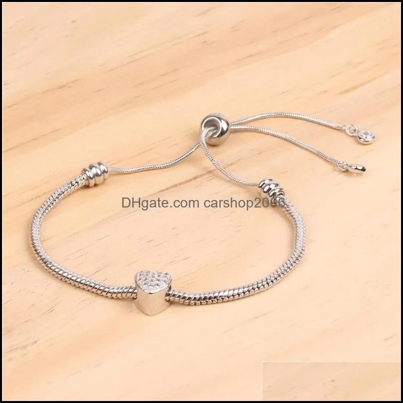 Adjustable Heart Bracelets Bangles For Lady Women Cubic Zirconia Bracelet Charm Bracelets Rose Gold Silver Color Fashion Party Jewelry
