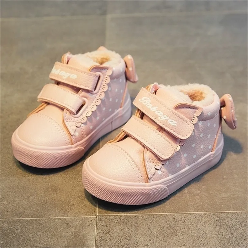 Babaya Cute Bow Princess Baby Casual Plus Velvet Winter Shoes Botas para niñas LJ201214