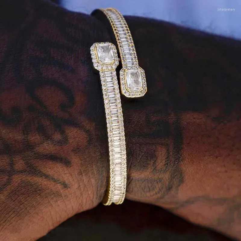 Bracelet Glacé Carré Coeur Clip Bracelet Pavé Bling 5A Cubic Zircon Pierre Punk Styles Hip Hop Cz Bijoux Drop ShipBangle Inte22