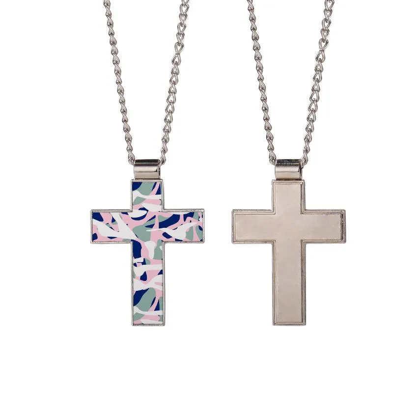 Sublimation Blank Cross Pendant Necklace Personalized Heat Transfer Metal Pendant Hip Hop Fashion Jewelry Accessories