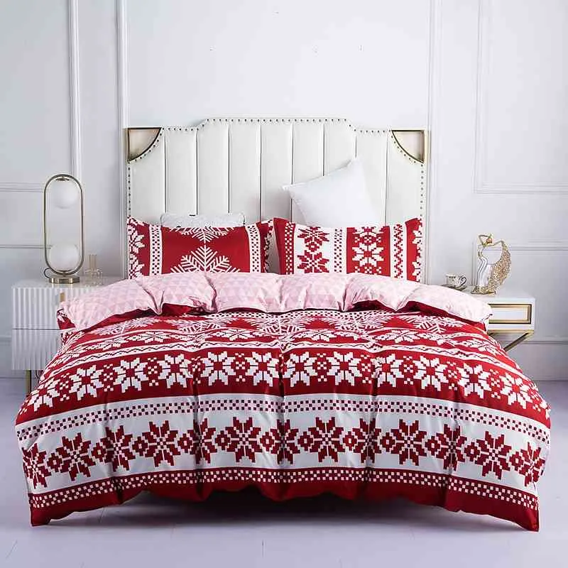 Set di biancheria da letto con fiocco di neve rosso Copripiumino natalizio Bambino Adulto Singolo Doppio Queen King Lenzuolo Federa 150