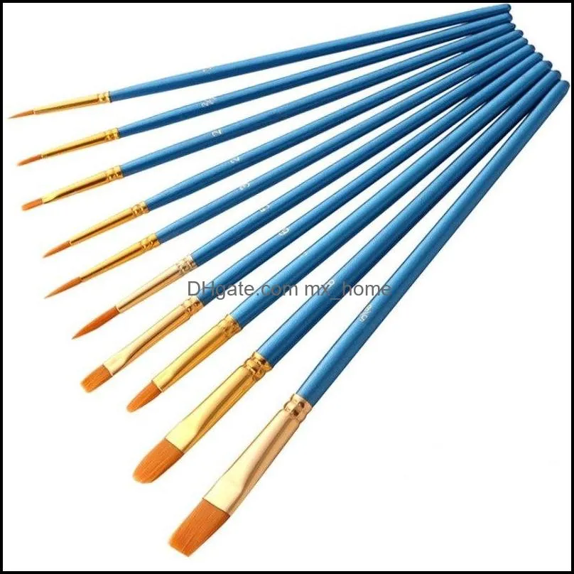 10Pcs/Set Paint Brushes Round Pointed Tip Nylon Hair Artist Paintbrushes For Acrylic Oil WatercolorFace Nail ArtFine Detail Jk2101Xb Drop