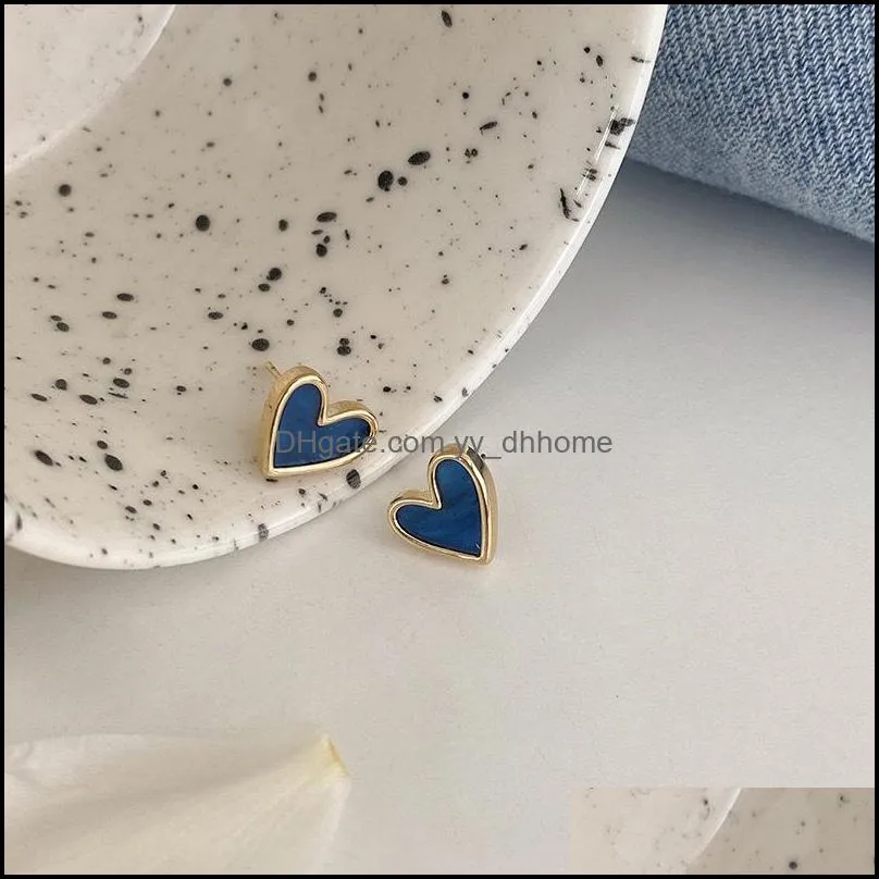 Small Blue Heart Stud Earrings Geometric Alloy Ear Accessories For Women Girls Fashion Party Jewelry Gift Brincos