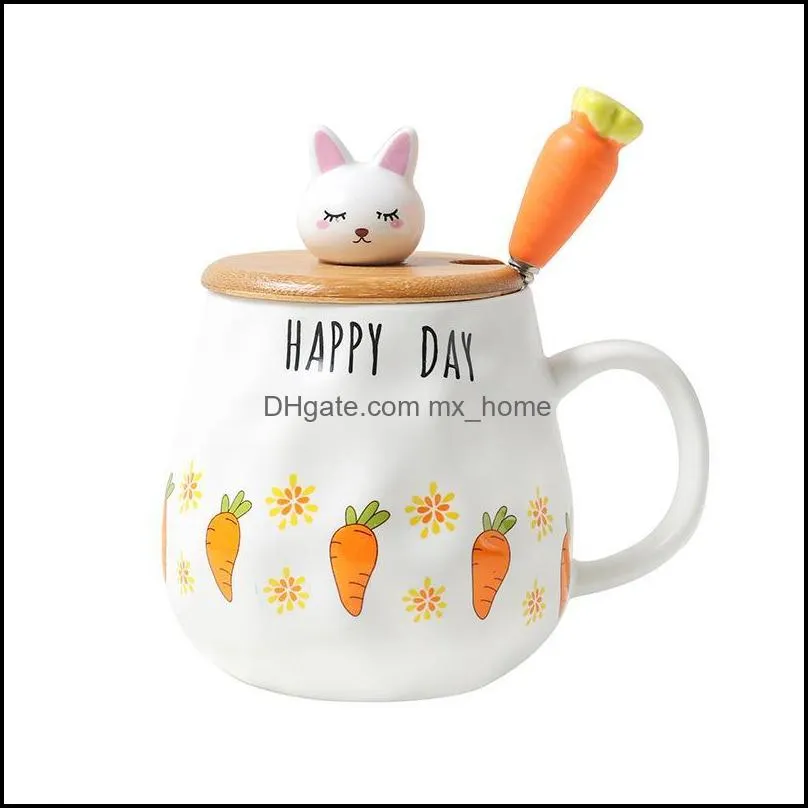 mugs ins cartoon radish wooden cover ceramic cup female cute spoon water mug household student couple