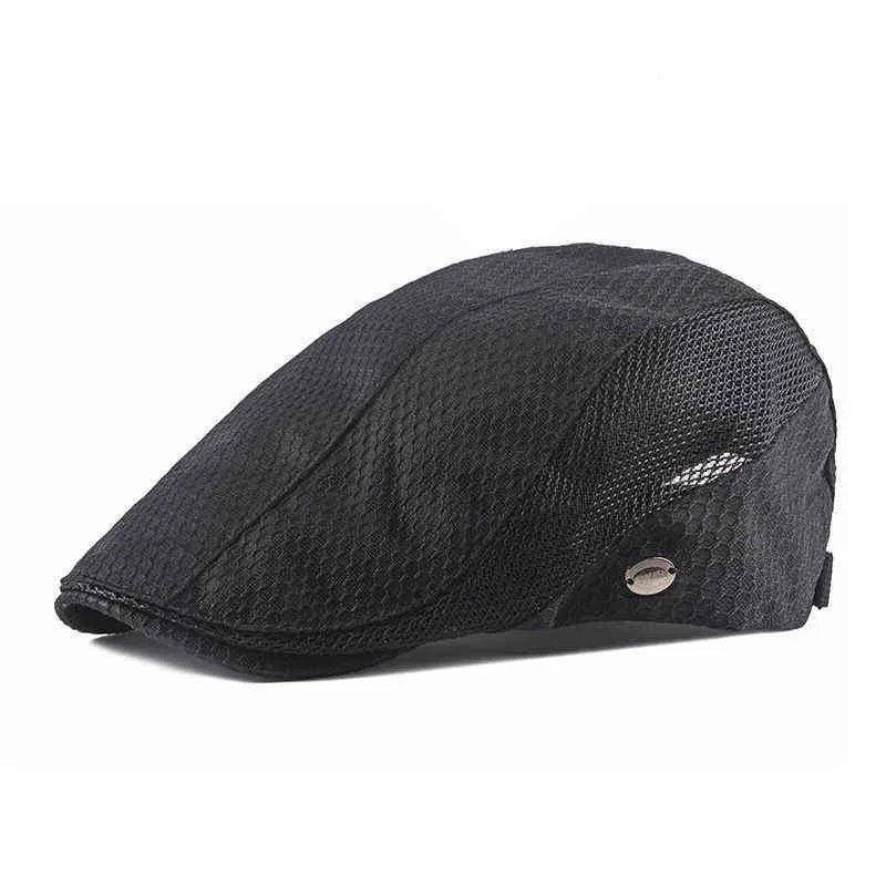 Summer Mesh Beret Hat For Men Hollow Breathable Berets Solid Black White Flat Cap Women Outdoor Golf Driving Newspaper Seller Hats J220722