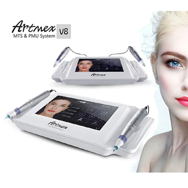 Artmex v8 tatuaje maquillaje permanente máquina de pluma con microaguja maquillaje de cejas uplip rotatorio mts sistema pmu pistola de motor fuerte pantalla táctil kit digital cuidado de la piel sello derma