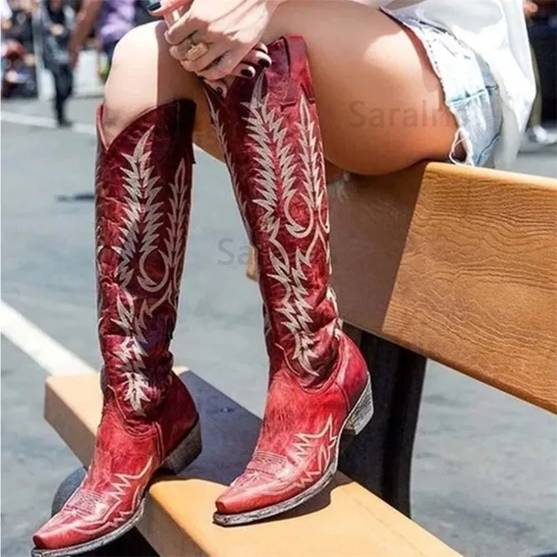 SARAIRIS à la mode genou haute femmes chaussures de travail talons carrés grande taille 43 grande qualité décontracté concis confortable bottes occidentales a220815