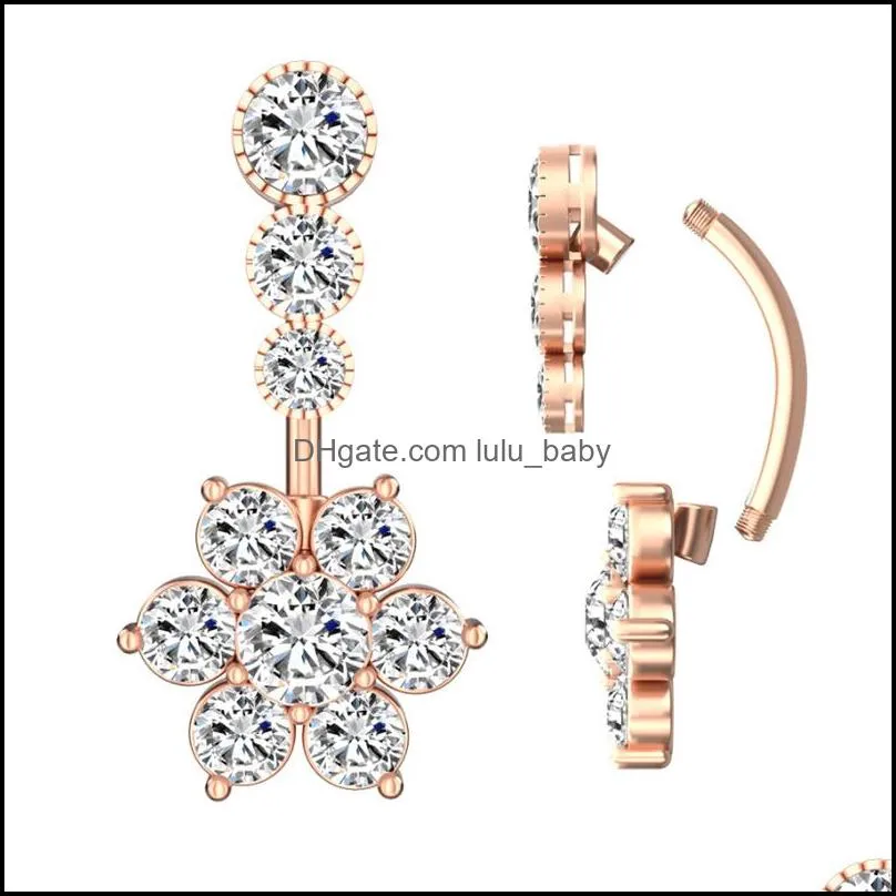 flower belly button rings surgical stainless steel cubic zirconia navel barbell stud body piercing