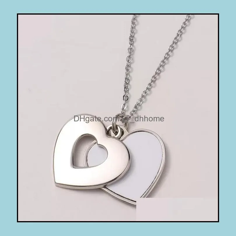fedex personalized round lovers necklace party favor sublimation blanks love carved clavicle chain diy heat transfer heart hollow neck