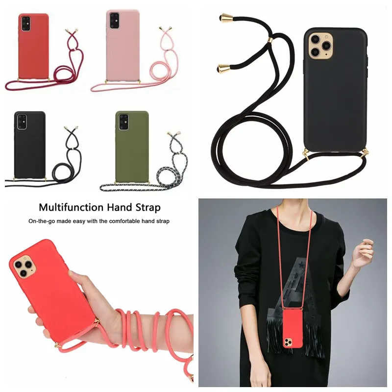 Alça de mão multifuncional 2.0MM Capas de TPU macias para Samsung S24 Ultra S23 FE S23 Plus A15 A23 A22 A54 A34 A14 A05S Capa traseira de telefone fashion com cordão de ombro crossbody