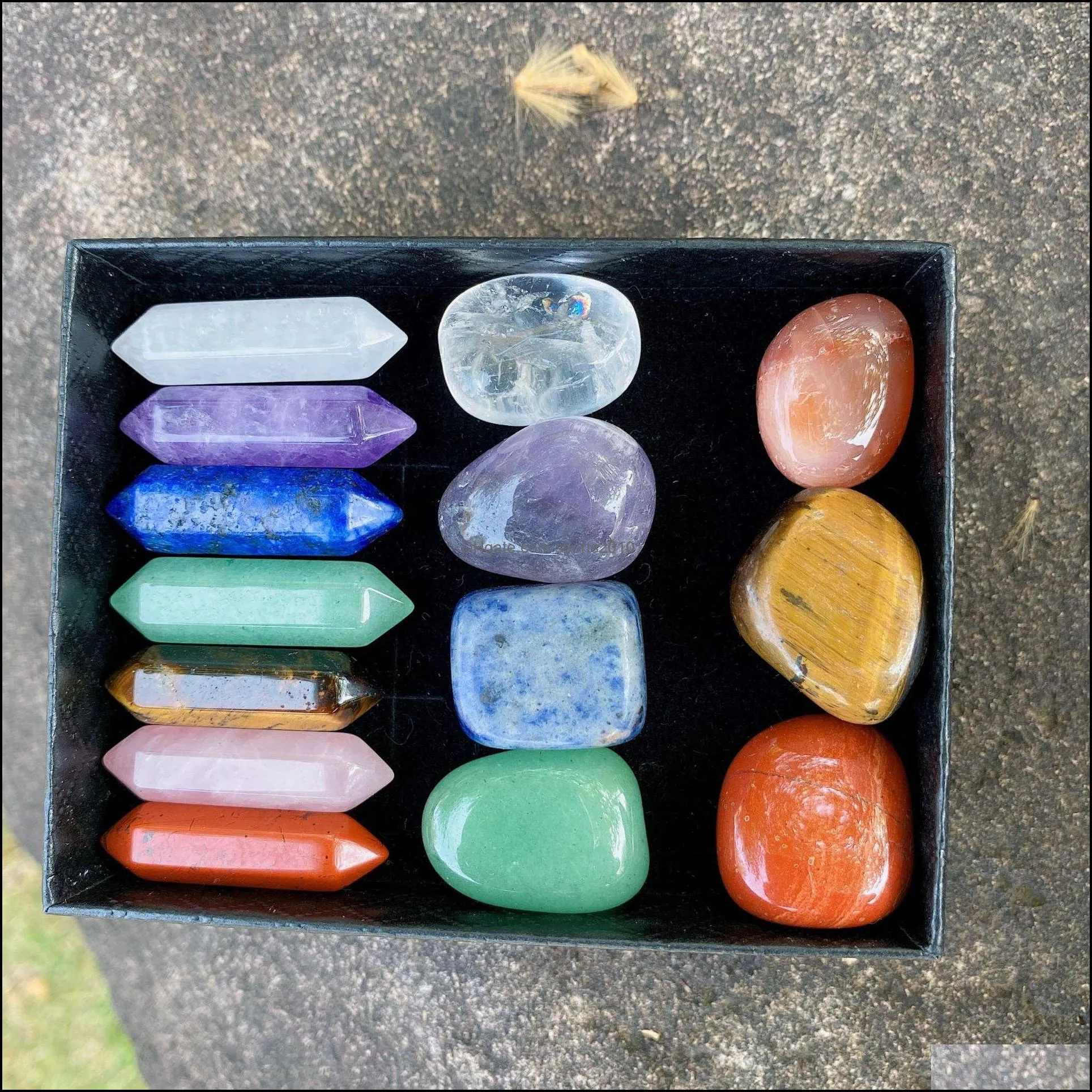 7 chakra set reiki natural stone crystal stones ornaments hexagon prism quartz yoga energy bead chakra healing art craft de sports2010