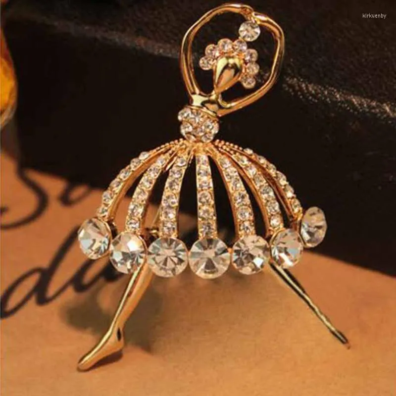 Pins Brooches Vintage Design Ballerinas Brooch Rhinestone Ballet For Women Shinning Crystal Pin Dress Coat Accessories JewelryPins Kirk22