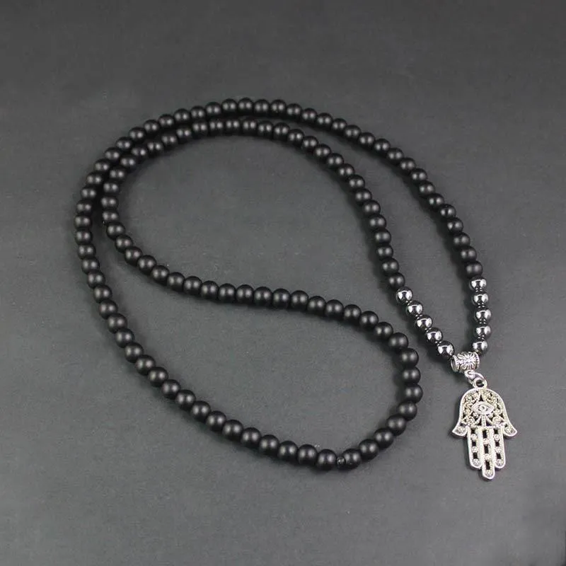 Подвесные ожерелья Бохо натуральный черный матовой агат -каменное ожерелье с деревом Жизни