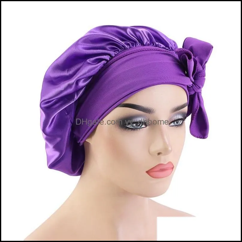 Casual Ladies Headwear Accessories Large Size Dome Solid Color Night Cap Streamers Can be Strapped Home Hats Hair Loss Caps